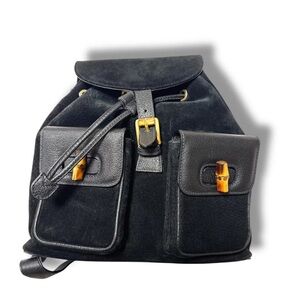 Gucci Black Backpack with Gold Accents